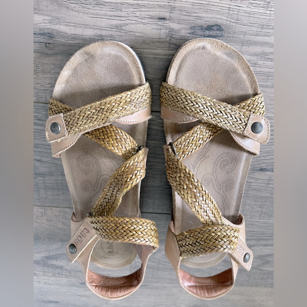 Tan adjustable Velcro strap Taos Trulie sandals